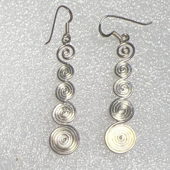 Sterling Silver Earrings 2.5" Spiral Dangle Celtic Swirl Galaxy Artisan Made - Picture 2 of 6